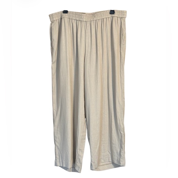 Eloquii Pants - Eloquii Wide Leg Pants Size 16 Beige Linen Blend Pull On Elastic Waist Plus Size